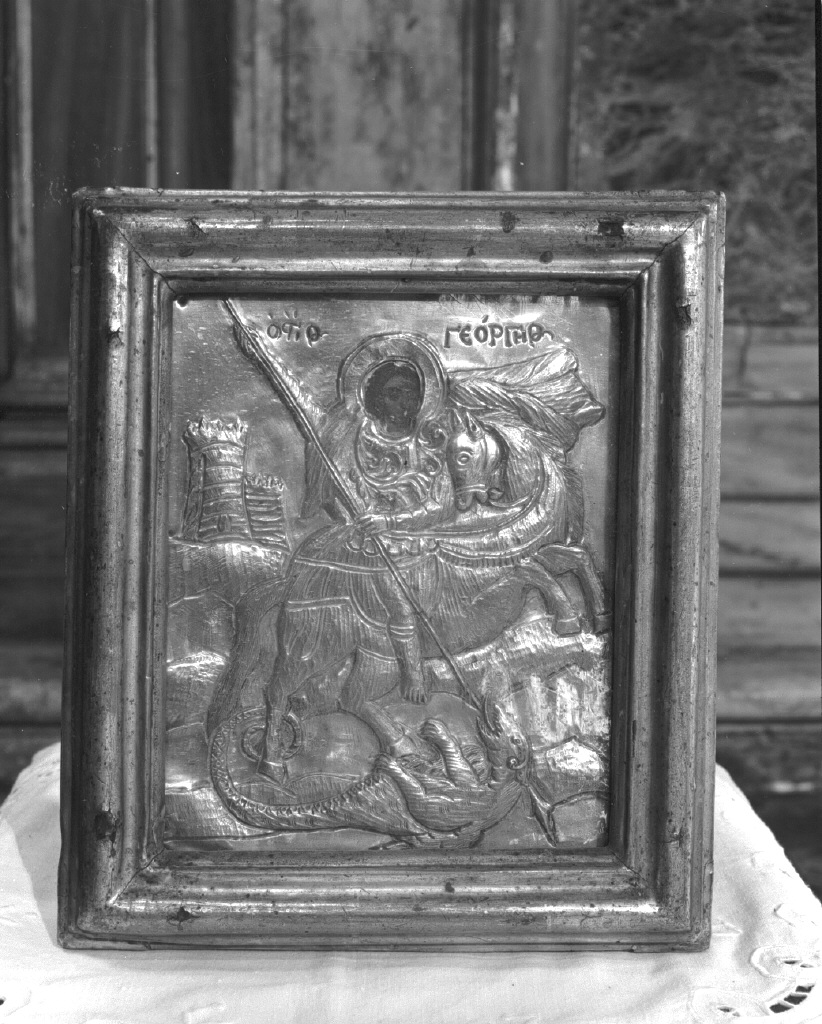 San Giorgio uccide il drago (coperta di immagine sacra) - bottega greca (sec. XIX)