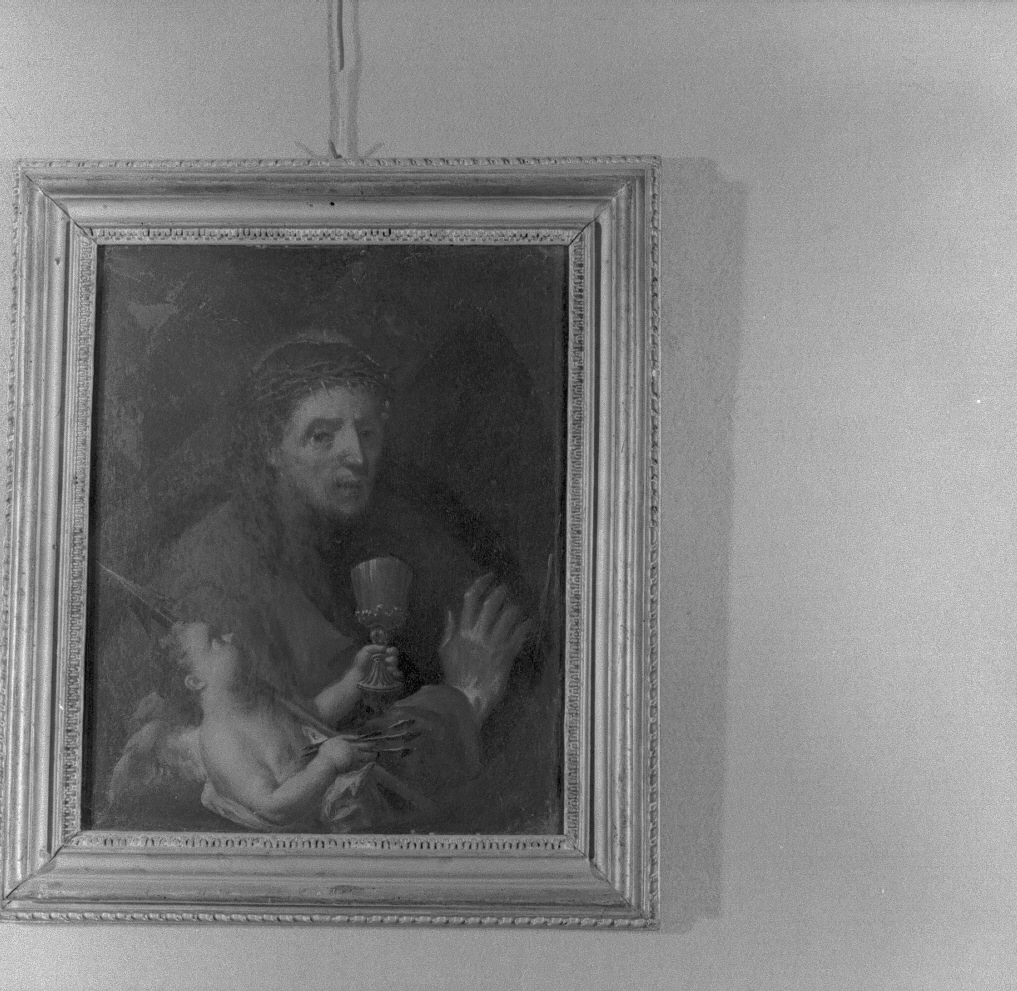 Cristo coronato di spine/ angelo/ simboli della passione (dipinto) - ambito veneziano (sec. XVII)