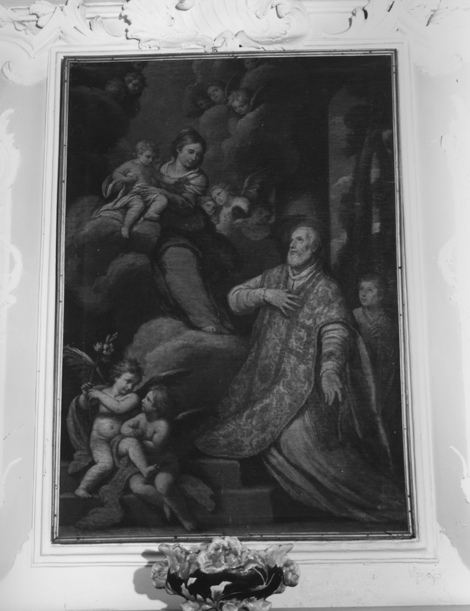 San Filippo Neri/ Madonna con Bambino/ angeli (dipinto) di Stroiffi Ermanno (sec. XVII)