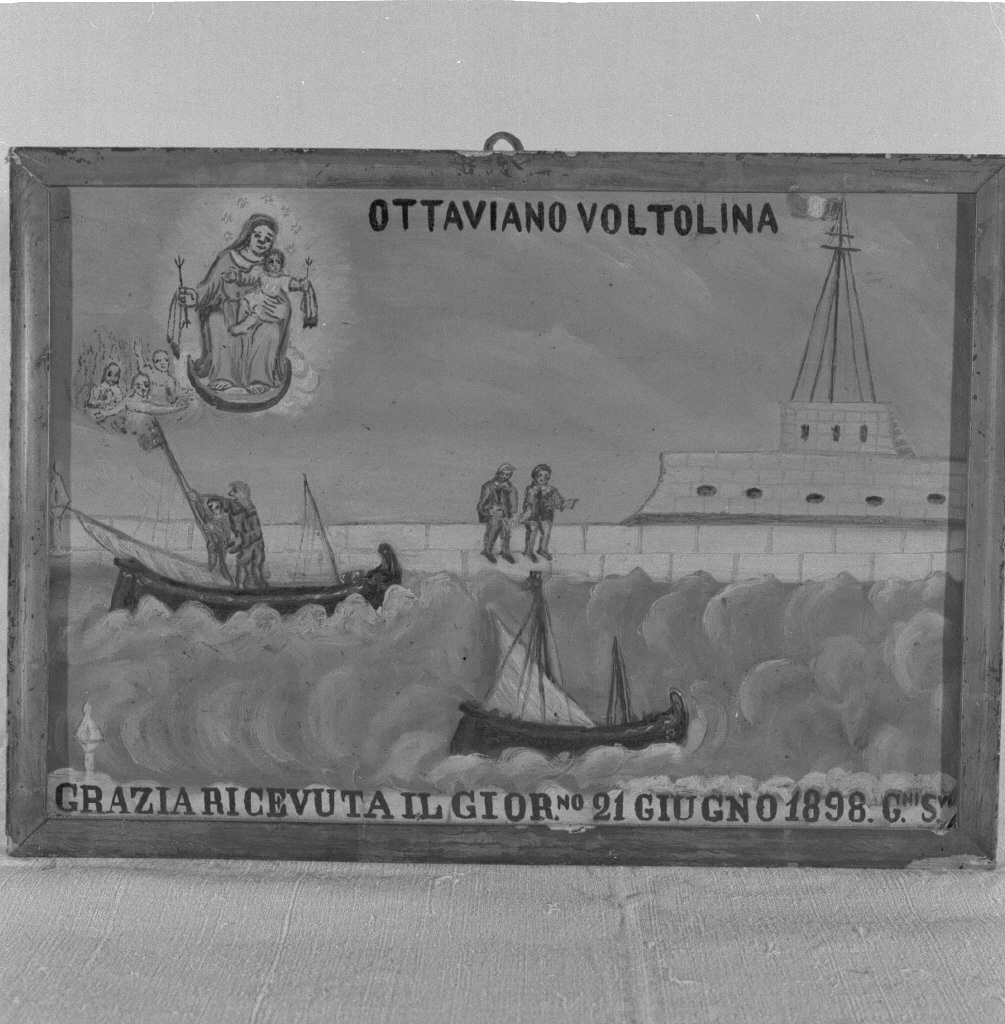 Madonna del Carmelo conduce in porto due bragozzi, Madonna del Carmelo (ex voto) - ambito veneziano (sec. XIX)