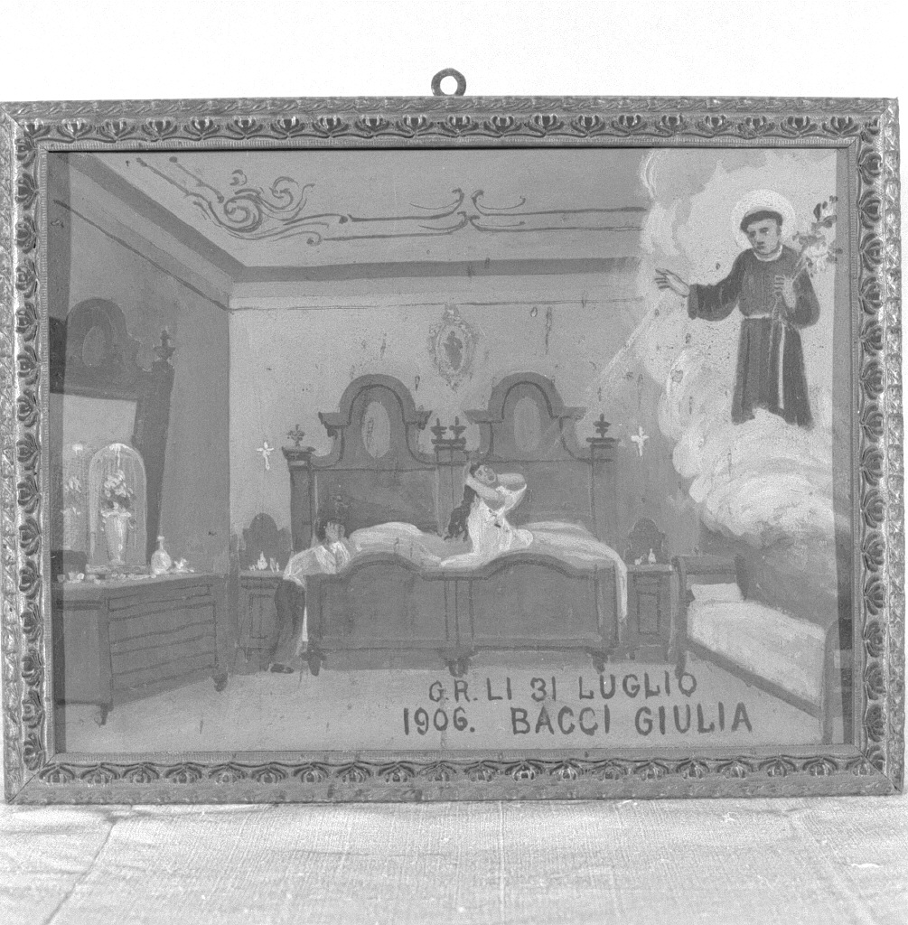 Sant'Antonio libera una donna da un incubo, Sant'Antonio da Padova (ex voto) - ambito veneziano (sec. XX)