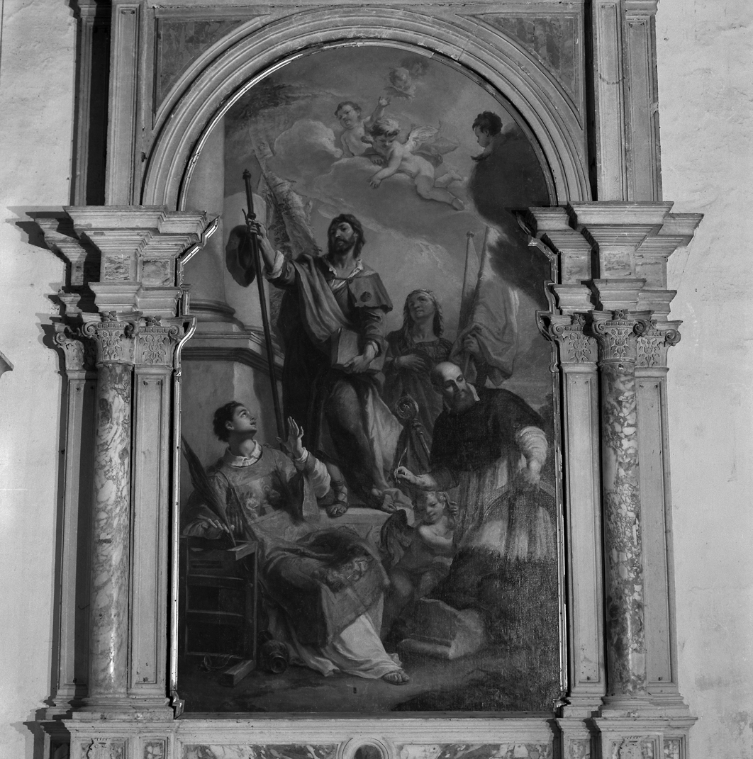 Santi Rocco, Lorenzo, Francesco di Sales e Anna (pala d'altare) di Brusaferro Girolamo (sec. XVIII)