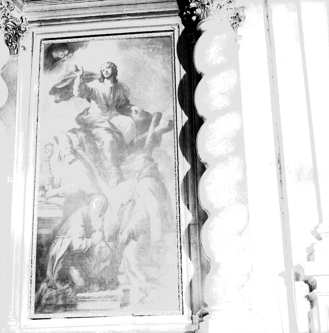 Cristo salvatore con San Nicolò e Santa Chiara (pala d'altare) di Zanchi Antonio (sec. XVIII)