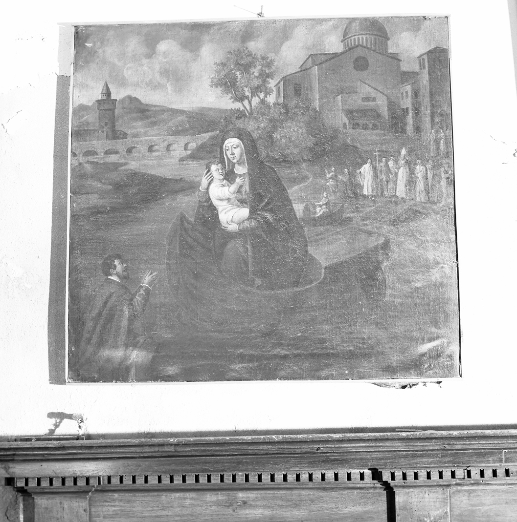 Rustico saluta la statua della Madonna delle Grazie sulla barca nel portodi Rimini (dipinto) - ambito romano (seconda metà sec. XVI)