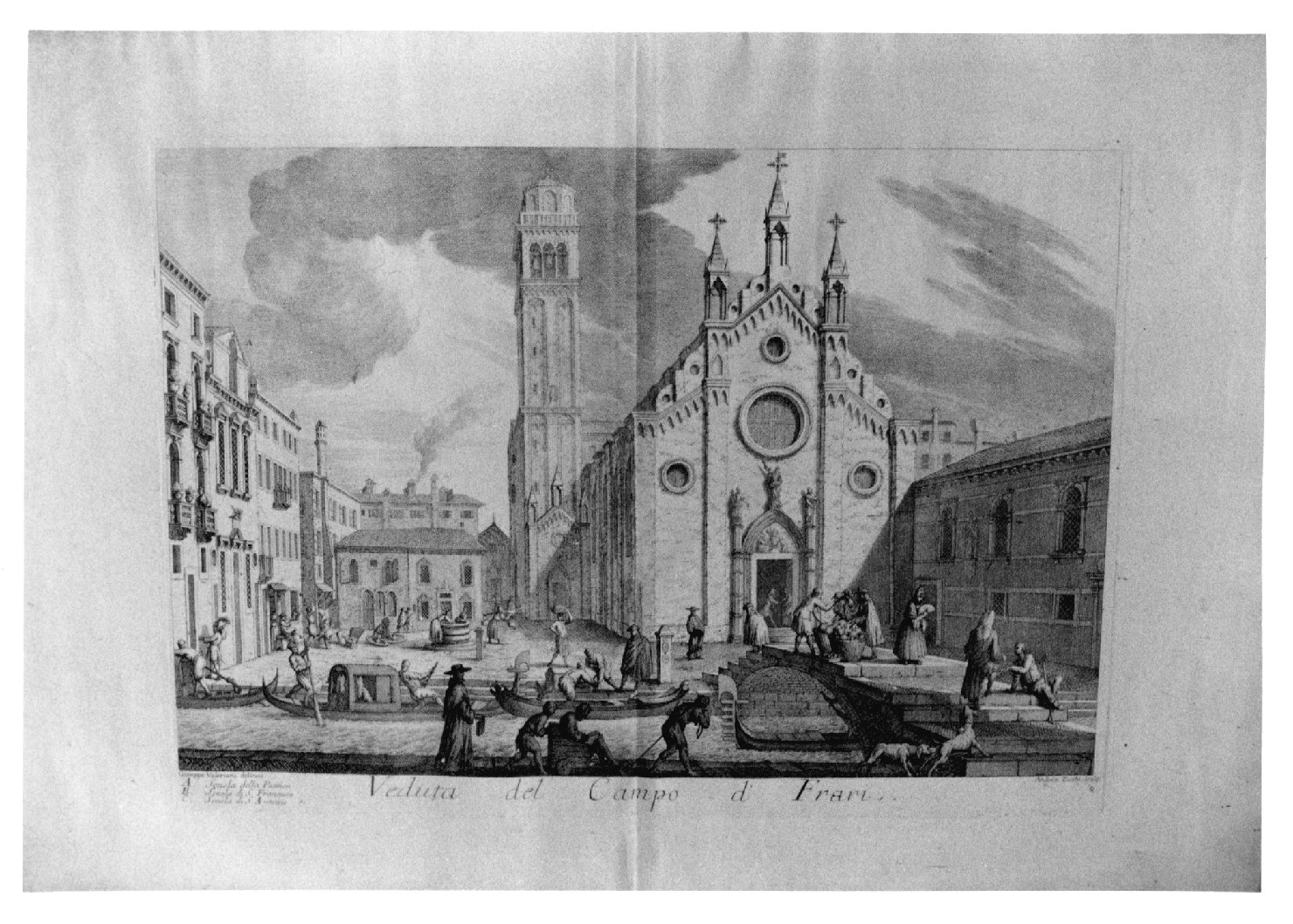 veduta del Campo dei Frari, veduta prospettica di una chiesa veneziana (stampa) di Valeriani Giuseppe, Zucchi Andrea (prima metà sec. XVIII)