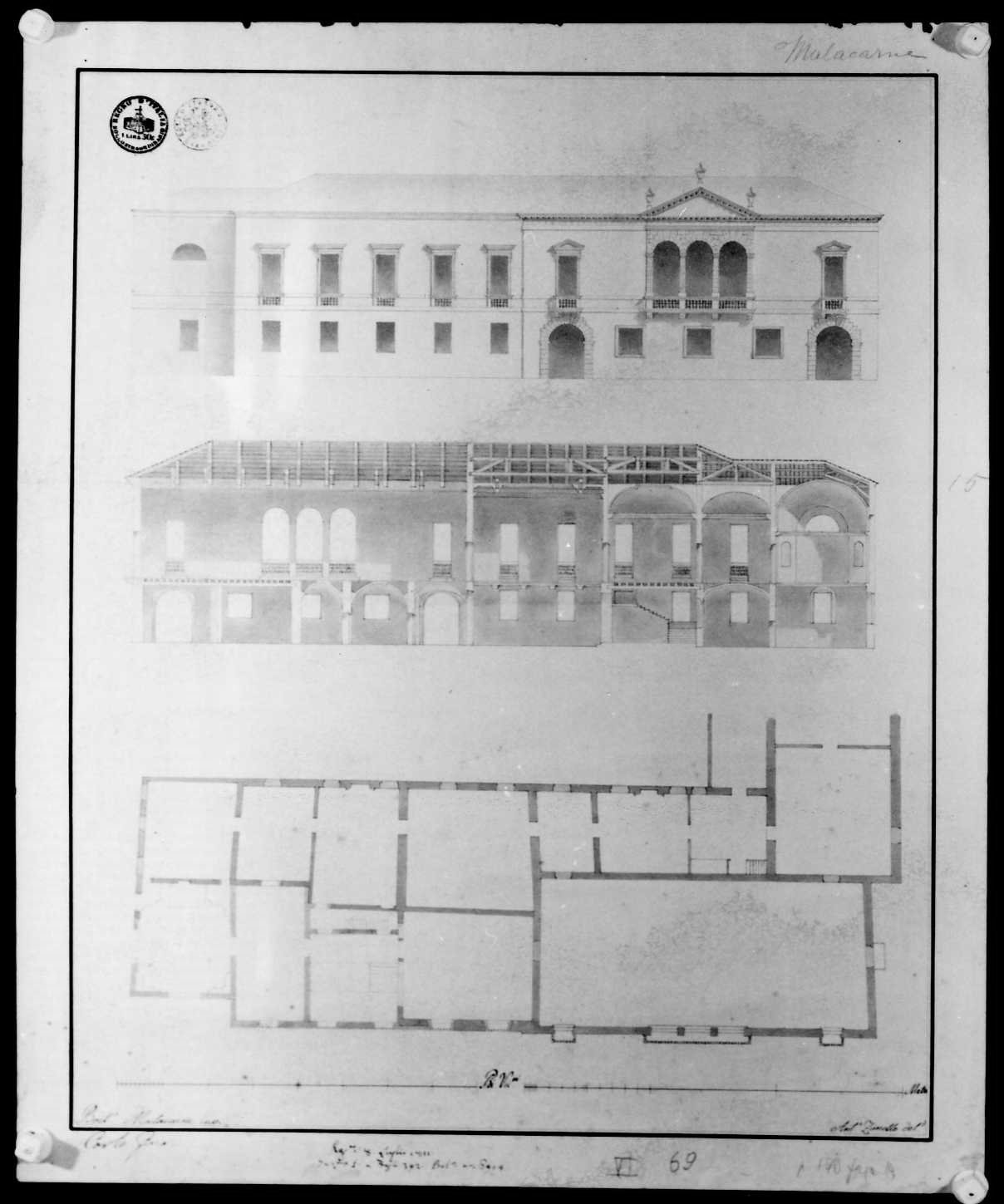 palazzo vescovile a Vicenza (disegno) di Malacarne Bartolomeo (sec. XIX)