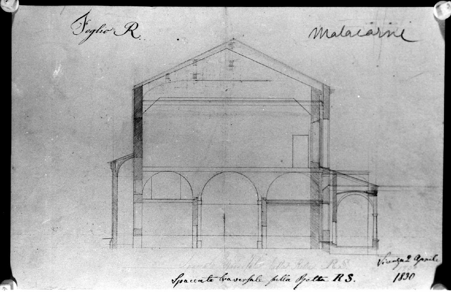 sezione di edificio (disegno) di Malacarne Bartolomeo (sec. XIX)