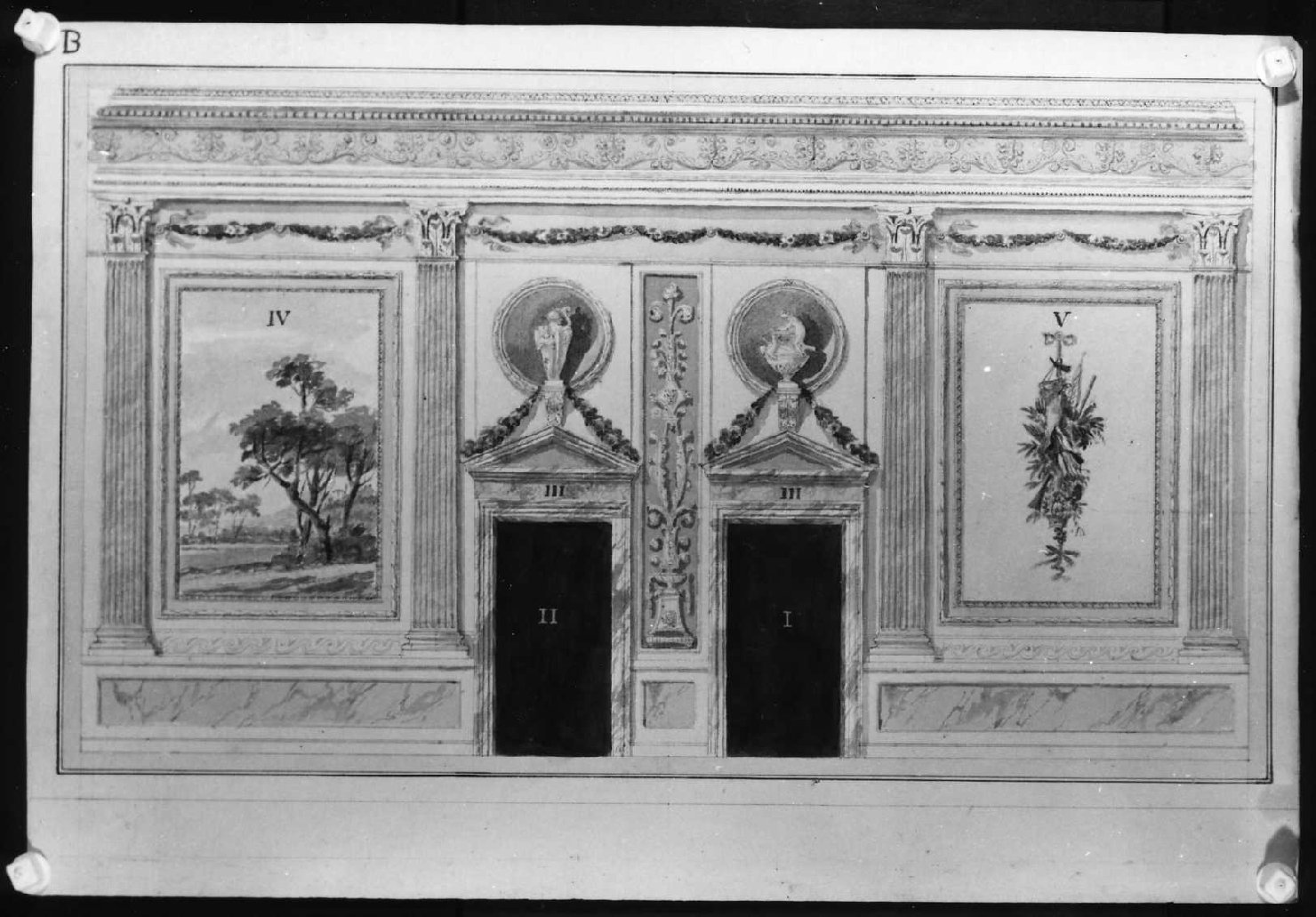 decorazione per parete (disegno) di Calderari Ottone Maria (seconda metà sec. XVIII)