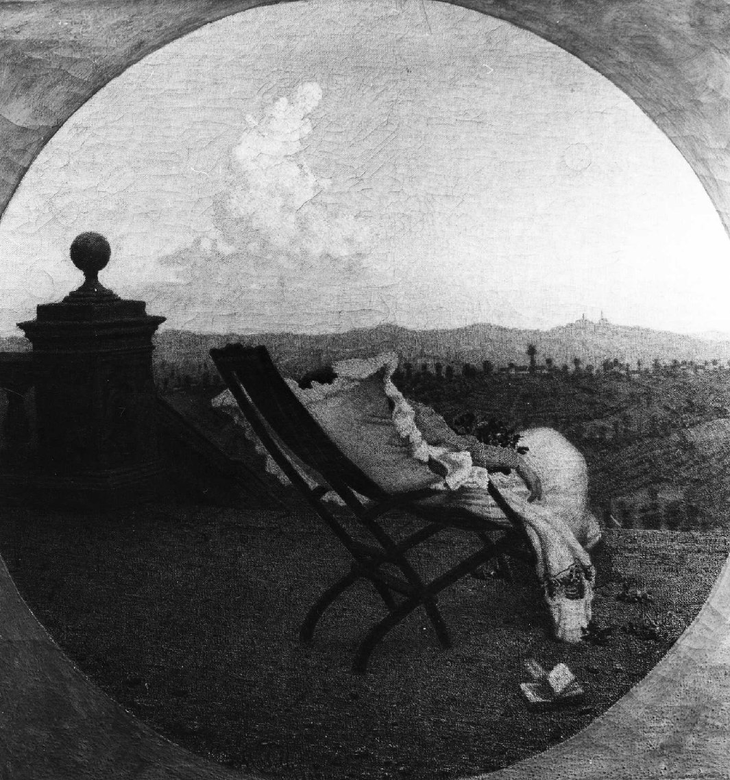 S'avanza, paesaggio con figura (dipinto, opera isolata) di Morbelli Angelo - ambito milanese (fine XIX)