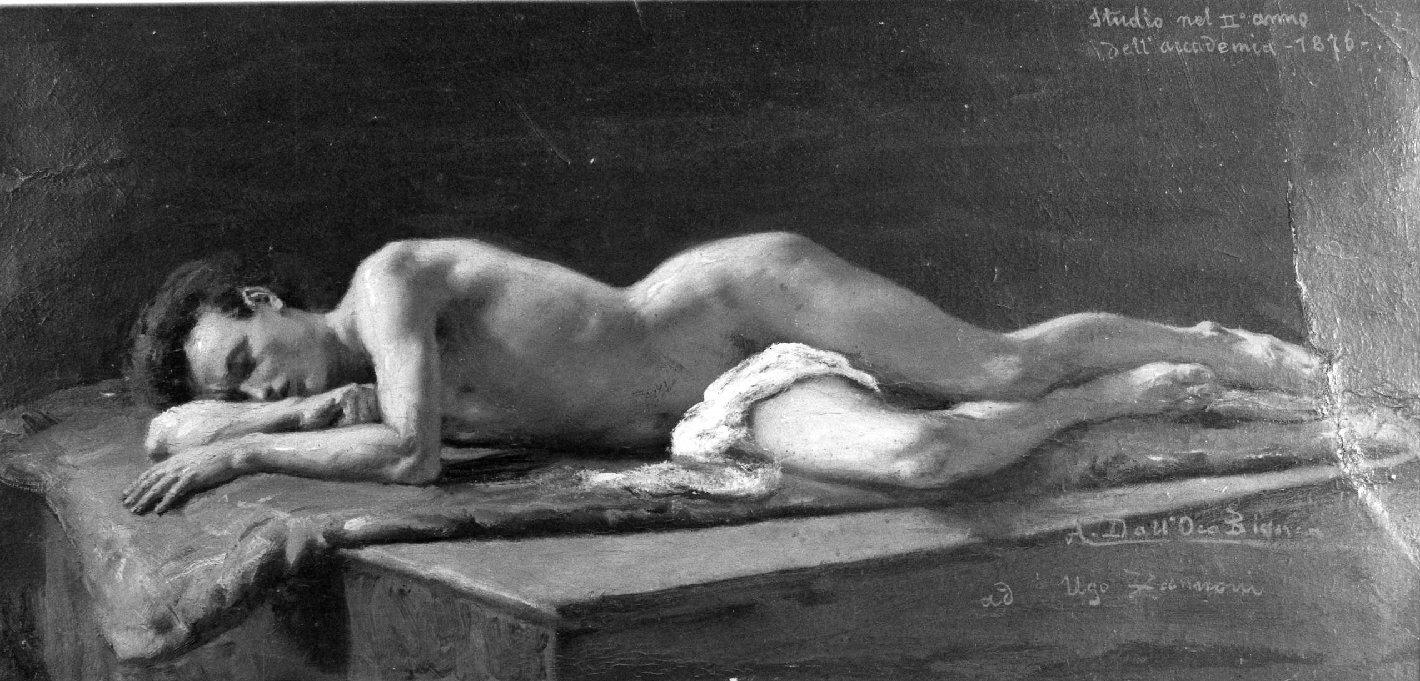 Studio accademico, nudo maschile (dipinto, opera isolata) di Dall'Oca Bianca, Angelo - ambito veronese (ultimo quarto XIX)