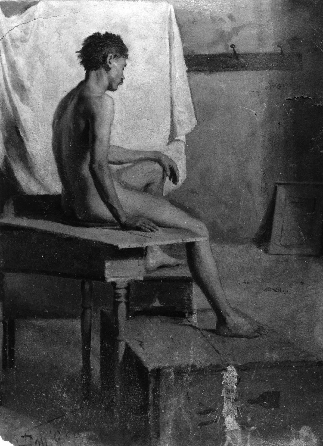 Nudo d'accademia, figura maschile nuda (dipinto) di Dall'Oca Bianca Angelo (sec. XIX)