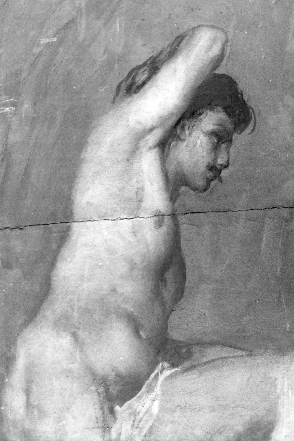 Nudo d'accademia, figura maschile nuda (dipinto) di Dall'Oca Bianca Angelo (sec. XX)