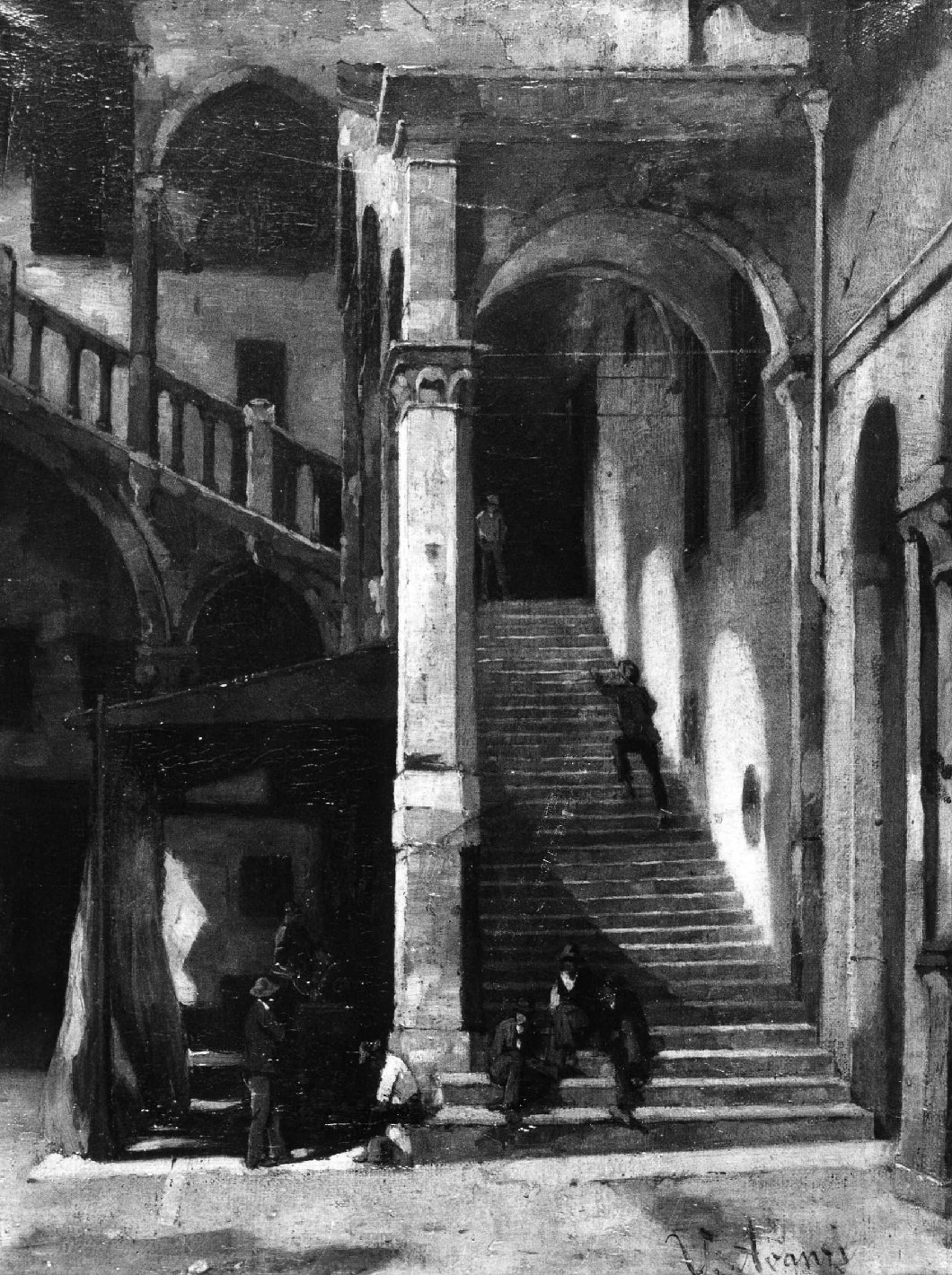 Scala cortile del Mercato vecchio, veduta di Verona (dipinto) di Avanzi Vittorio (ultimo quarto sec. XIX)