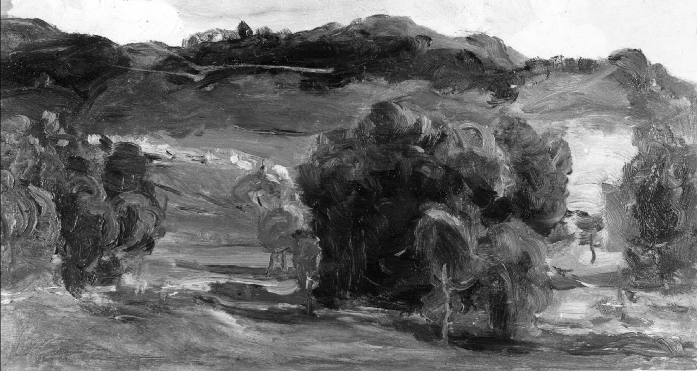 Paese di montagna, paesaggio montano (dipinto) di Avanzi Vittorio (secc. XIX/ XX)