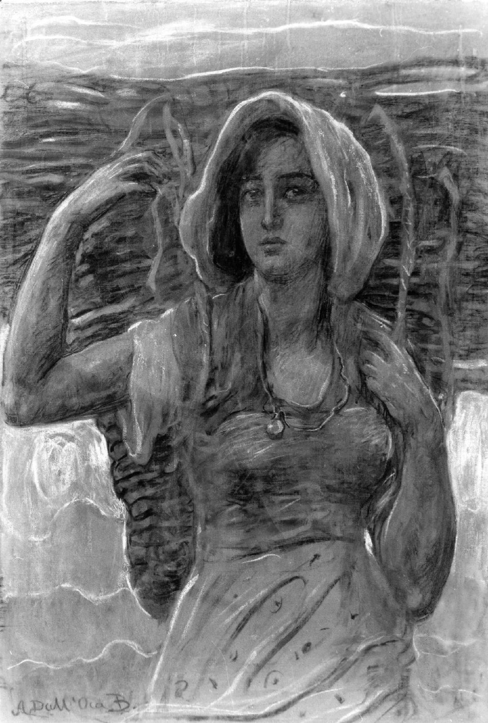 Un fiore del Cadore, figura femminile (dipinto) di Dall'Oca Bianca Angelo (sec. XX)