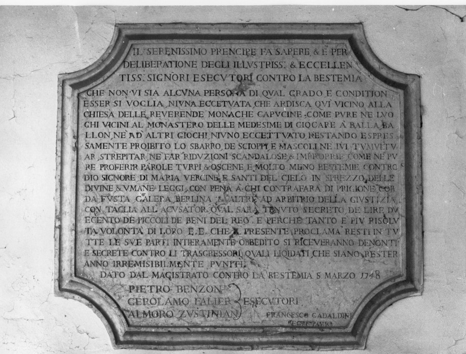 lapide, opera isolata - ambito veneto (sec. XVIII)