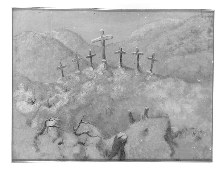 Sette croci, paesaggio montano (dipinto, opera isolata) di Zago Luigi (sec. XX)