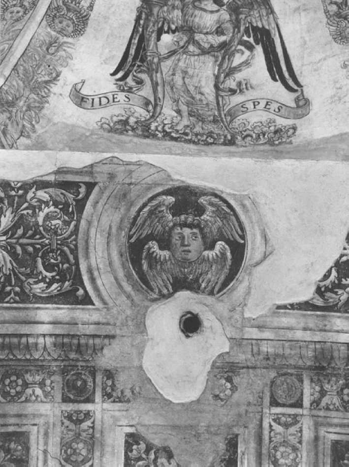 motivi decorativi a cassettoni con rosette (dipinto) di Morone Domenico (e aiuti) (fine sec. XV)