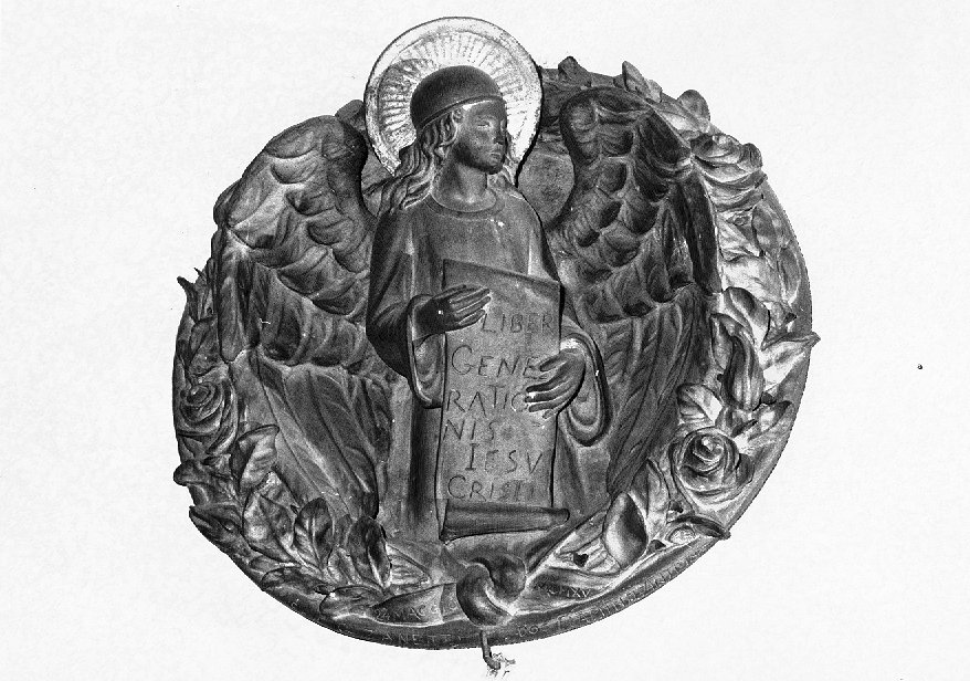 simbolo di San Matteo: angelo (rilievo) di Zanetti Giuseppe (sec. XX)