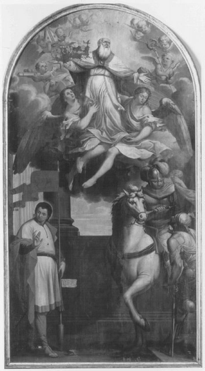Apoteosi di S. Nicola, S. Bovo, S. Martino (dipinto) di Tomasini Giuseppe (sec. XVII)