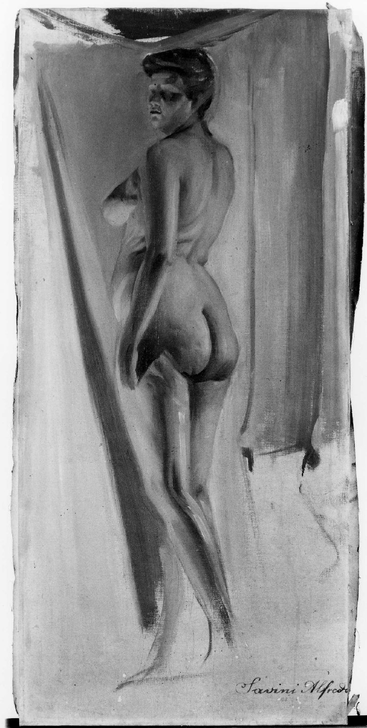 Nudo femminile, figura femminile nuda (dipinto, opera isolata) di Savini Alfredo (fine/inizio secc. XIX/ XX)