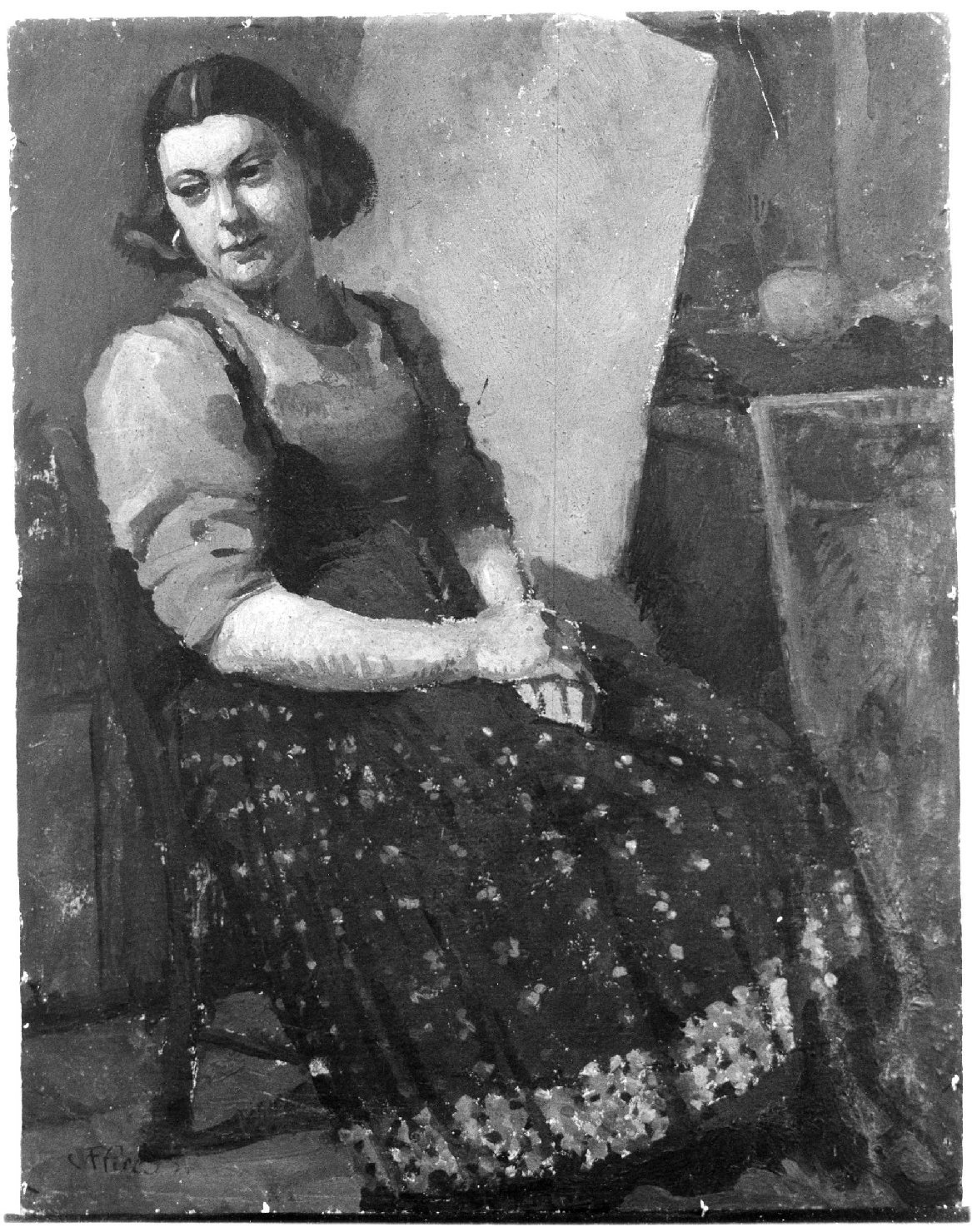 La piccola friulana, figura femminile seduta (dipinto, opera isolata) di Piccoli Carlo Francesco (sec. XX)
