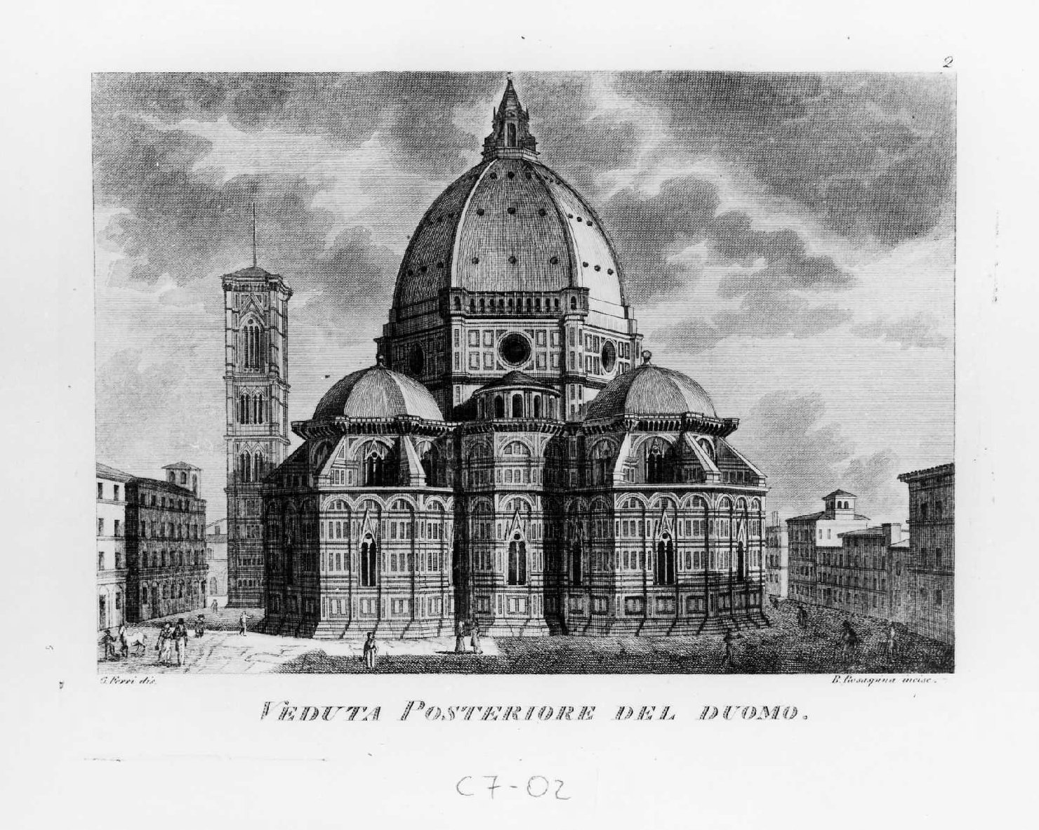 Veduta posteriore del duomo, veduta di Firenze (stampa smarginata, serie) di Rosaspina Bernardino, Ferri Gaetano (sec. XIX)