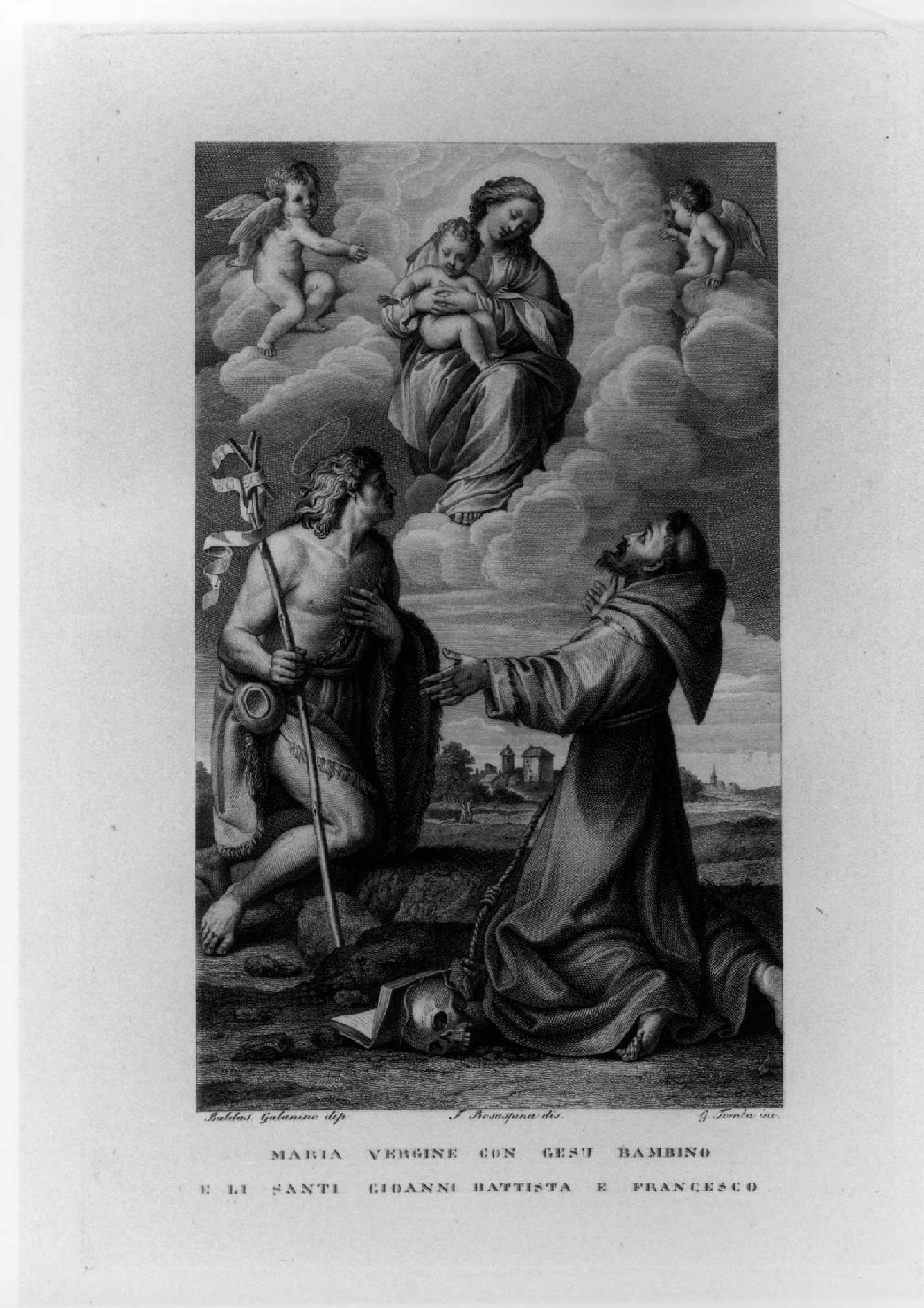 Madonna con Bambino e Santi (stampa, serie) di Aloisi Galanini Baldassarre detto Galanino, Tomba Giulio, Rosaspina Francesco (sec. XIX)