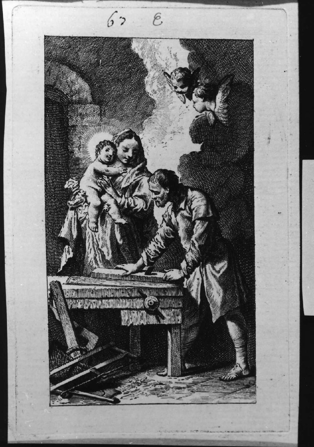 Gesù fanciullo nella bottega di San Giuseppe con la Madonna (stampa, serie) di Piazzetta Giovanni Battista (attribuito) (sec. XVIII)