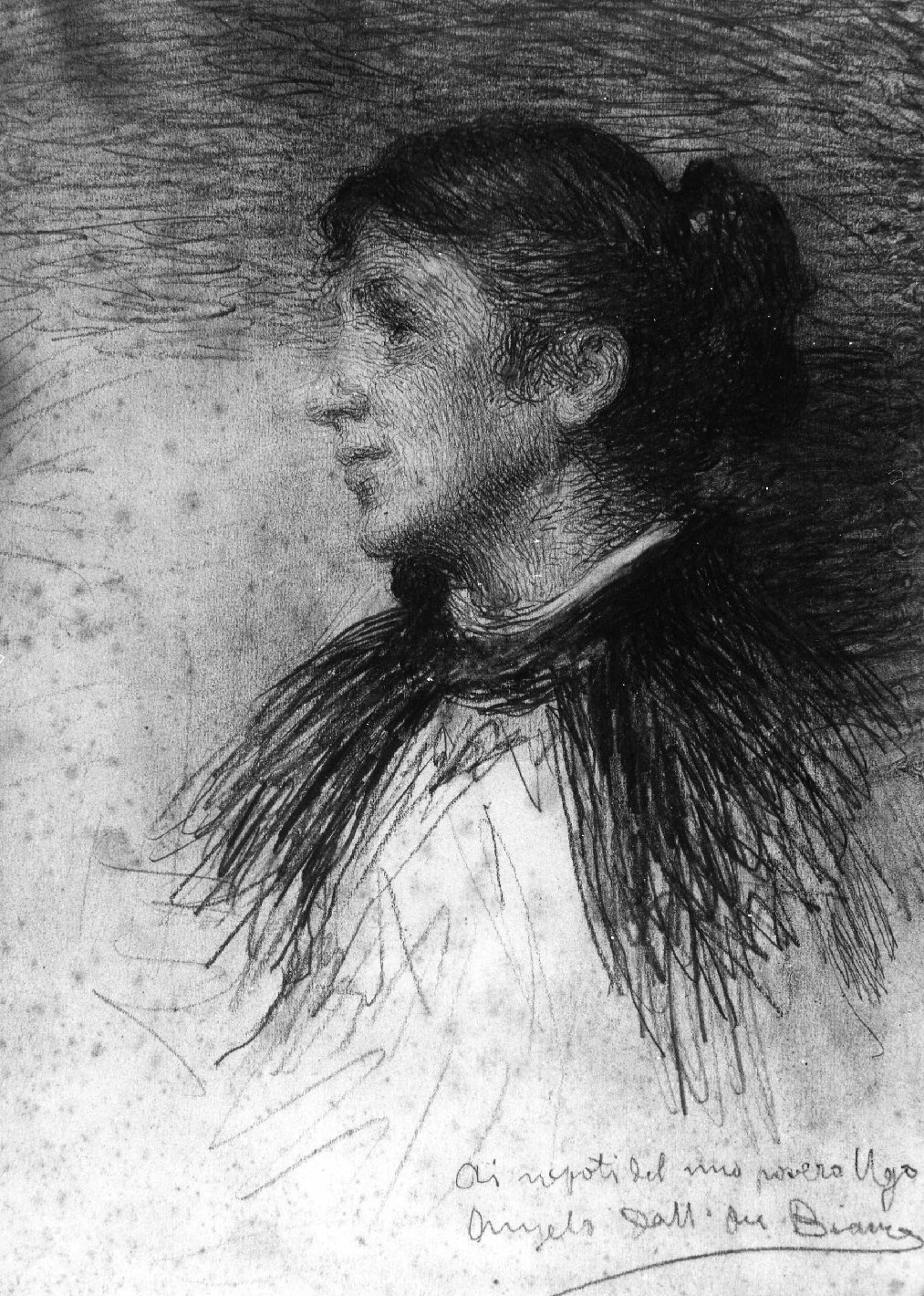Ritratto di fanciulla di profilo, ritratto di donna (disegno) di Dall'Oca Bianca Angelo (sec. XX)