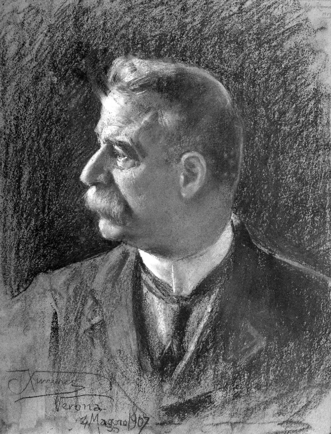 Ritratto dello scultore Ugo Zannoni, ritratto maschile di profilo (disegno, opera isolata) di Ximenes, Ettore - ambito italiano (inizio XX)