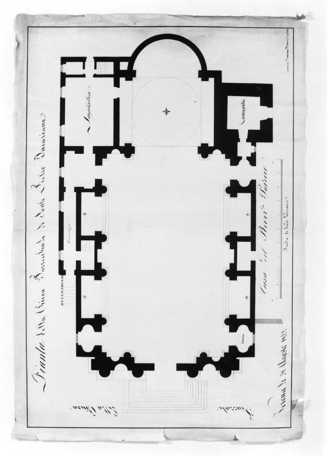 pianta della chiesa di San Pietro Incariano (disegno, serie) di Barbieri Giuseppe (sec. XIX)