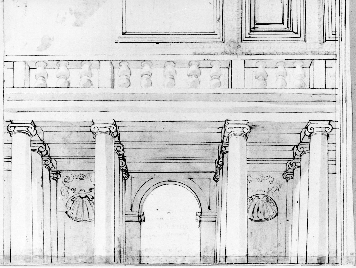 veduta di loggiato (disegno) di Farinati Paolo (sec. XVI)