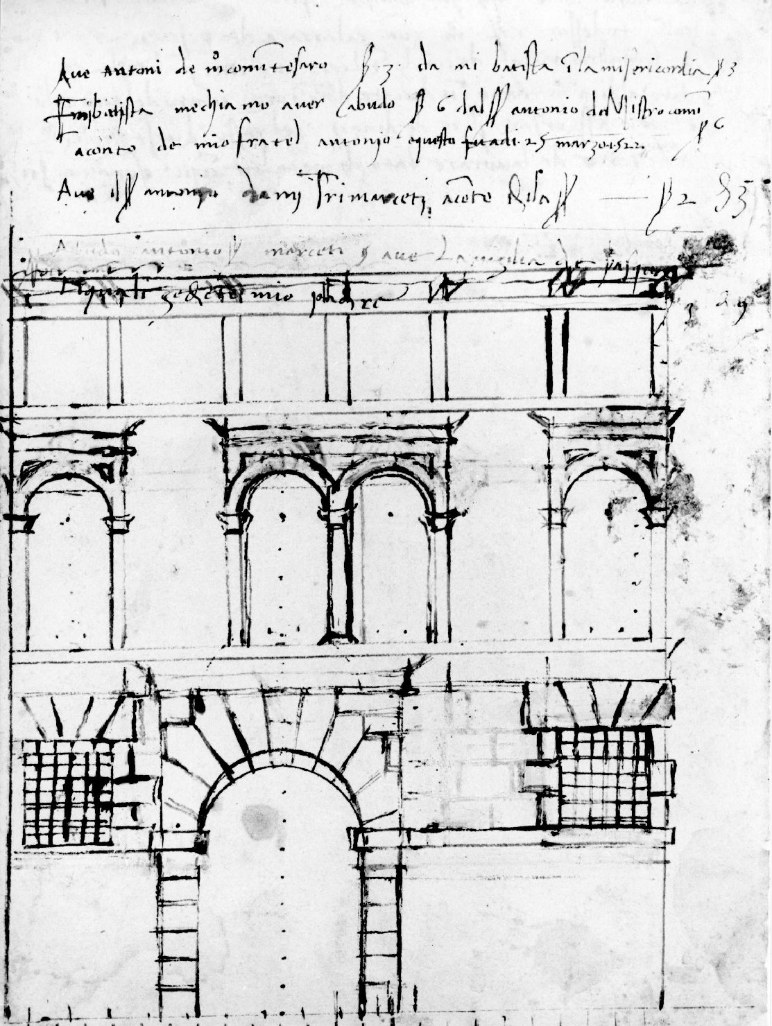 prospetto di edificio (disegno) di Farinati Paolo (seconda metà sec. XVI)