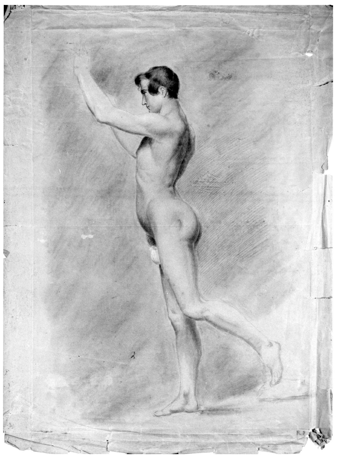 figura maschile nuda (disegno) - ambito Italia settentrionale (prima metà sec. XIX)