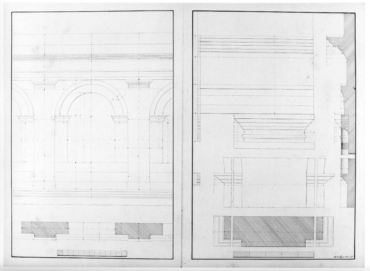 prospetto e pianta di edificio (disegno) di Pagan de Paganis Marco Antonio (seconda metà sec. XIX)