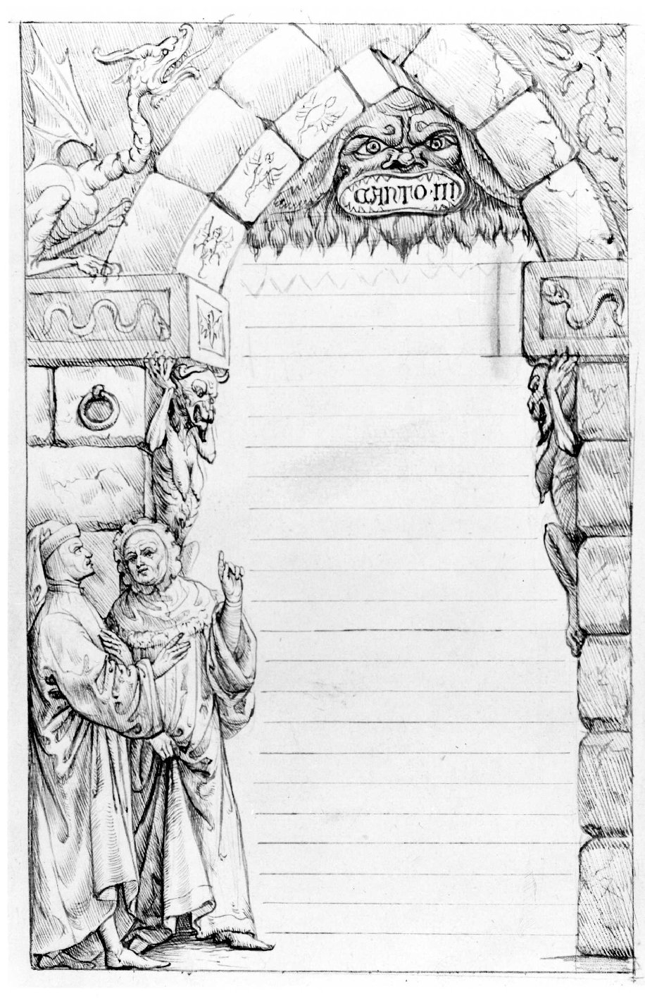 Dante e Virgilio alla porta dell'Inferno disegno, 1840 - 1860