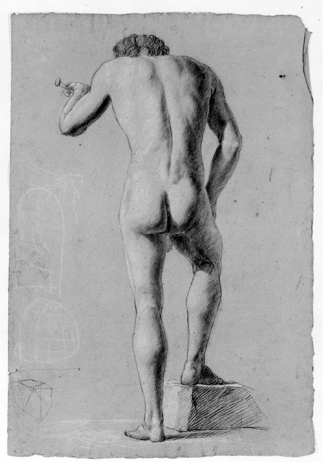 figura maschile nuda (disegno) di Recchia Angelo (attribuito) (metà sec. XIX)
