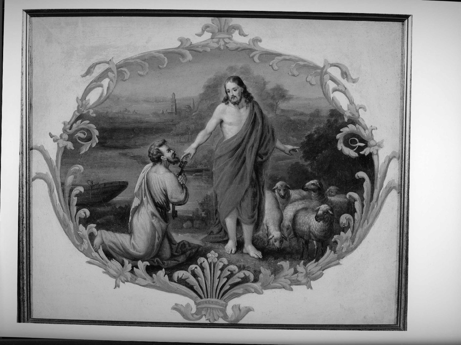 Cristo consegna le chiavi a San Pietro (dipinto, elemento d'insieme) di Caliari Giovanni (bottega) (sec. XIX)