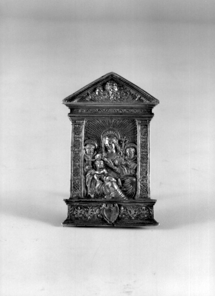 Madonna con Bambino in gloria, sant'Antonio da Padova e santi (pace - a tavoletta) - ambito veneto (secc. XVII/ XVIII)