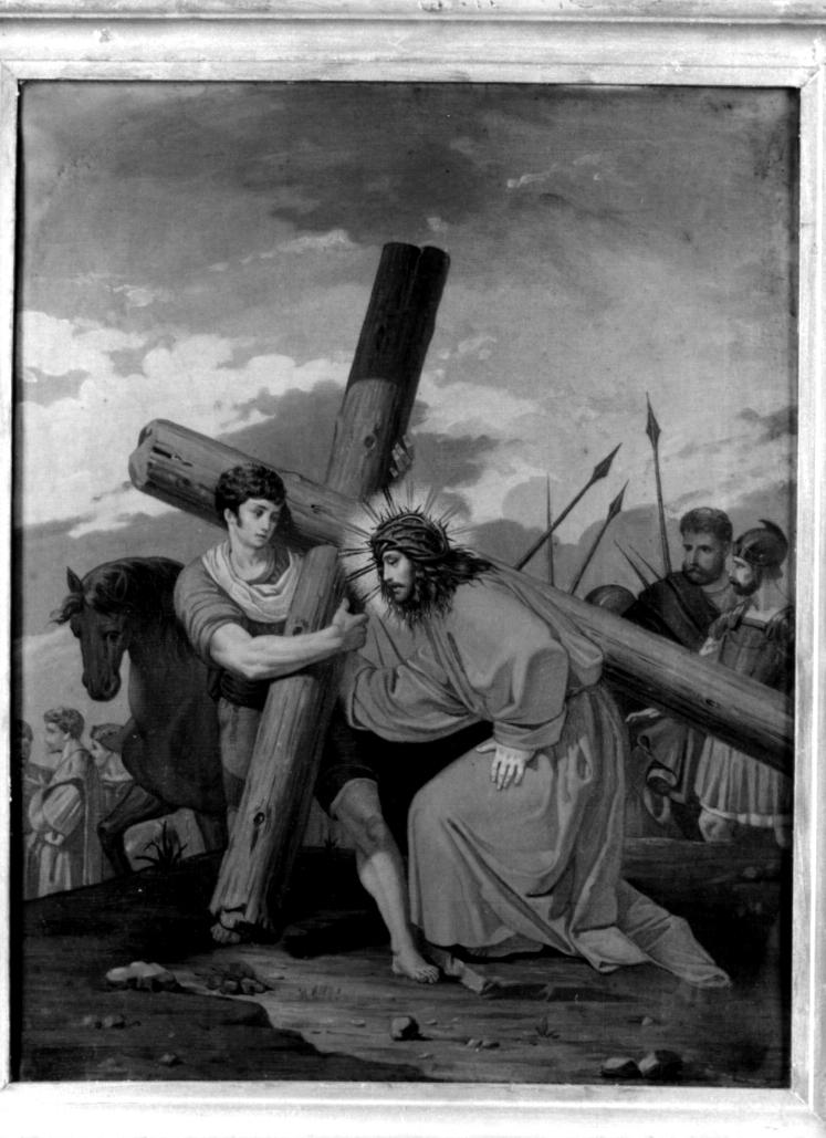 stazione V: Gesù aiutato dal Cireneo a portare la croce (dipinto) - ambito veneto (sec. XIX)