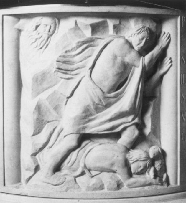 cacciata di Caino (rilievo) di Strazzabosco Luigi (attribuito) (sec. XX)