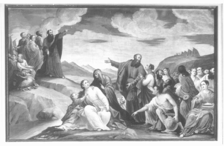 Popolo d'Israele raccoglie la manna nel deserto (dipinto) di Poppini Giuseppe - ambito vicentino (sec. XIX)
