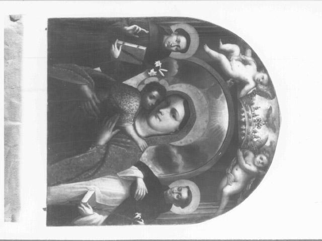 Sant'Antonio da Padova/ Vergine/ San Domenico (dipinto) di Bissoni Giovan Battista (sec. XVII)