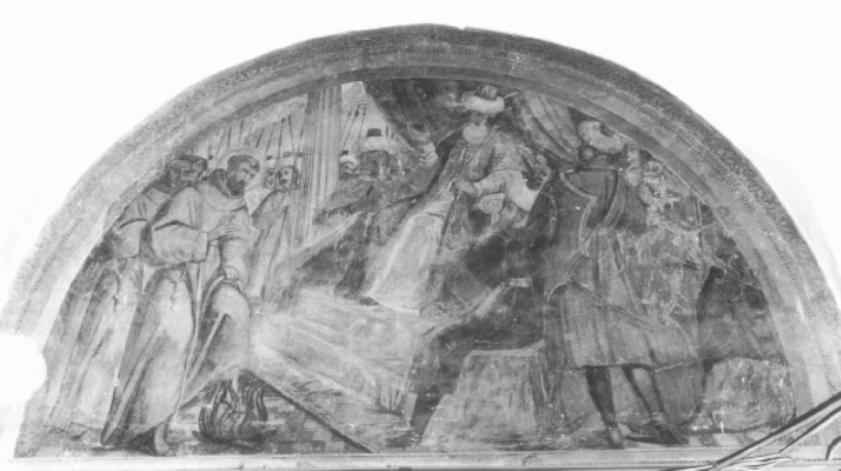 storiedella vita di San Francesco d'Assisi: il santo subisce la prova del fuoco (dipinto) di Torri Pietro Antonio (sec. XVII)