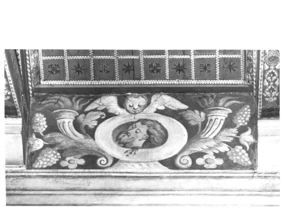 Cornucopie/ fiori/ volto di Cristo/ cherubino (dipinto, elemento d'insieme) - ambito veneto (sec. XVI)
