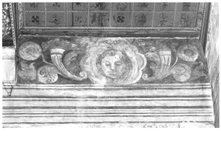 motivi decorativi floreali con cornucopie e testa d'uomo (dipinto, elemento d'insieme) - ambito veneto (sec. XVI)