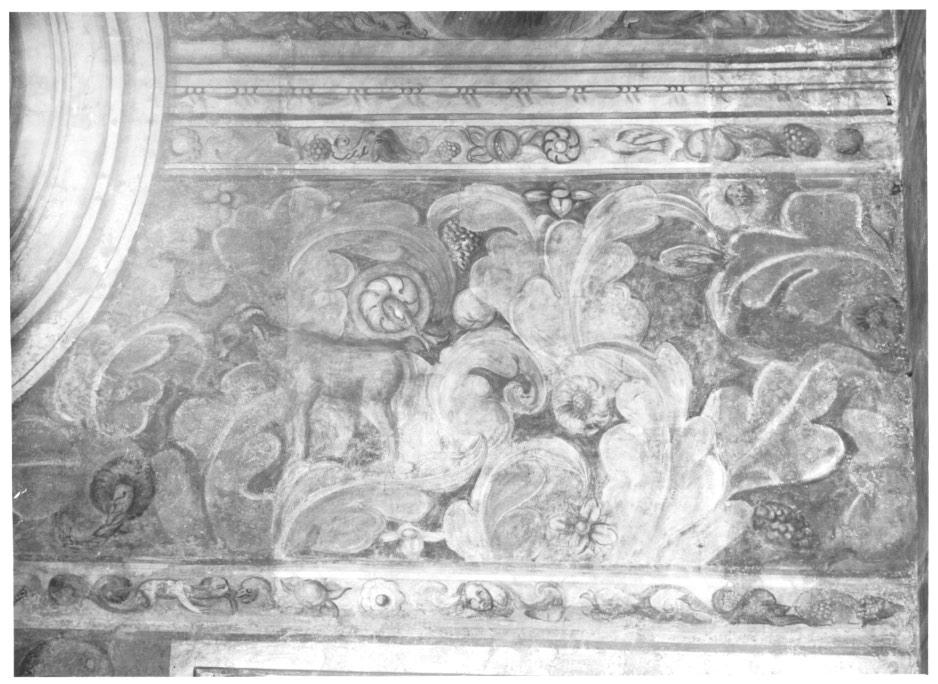 motivi decorativi floreali con foglie d'acanto e caprone (dipinto, elemento d'insieme) - ambito veneto (sec. XVI)