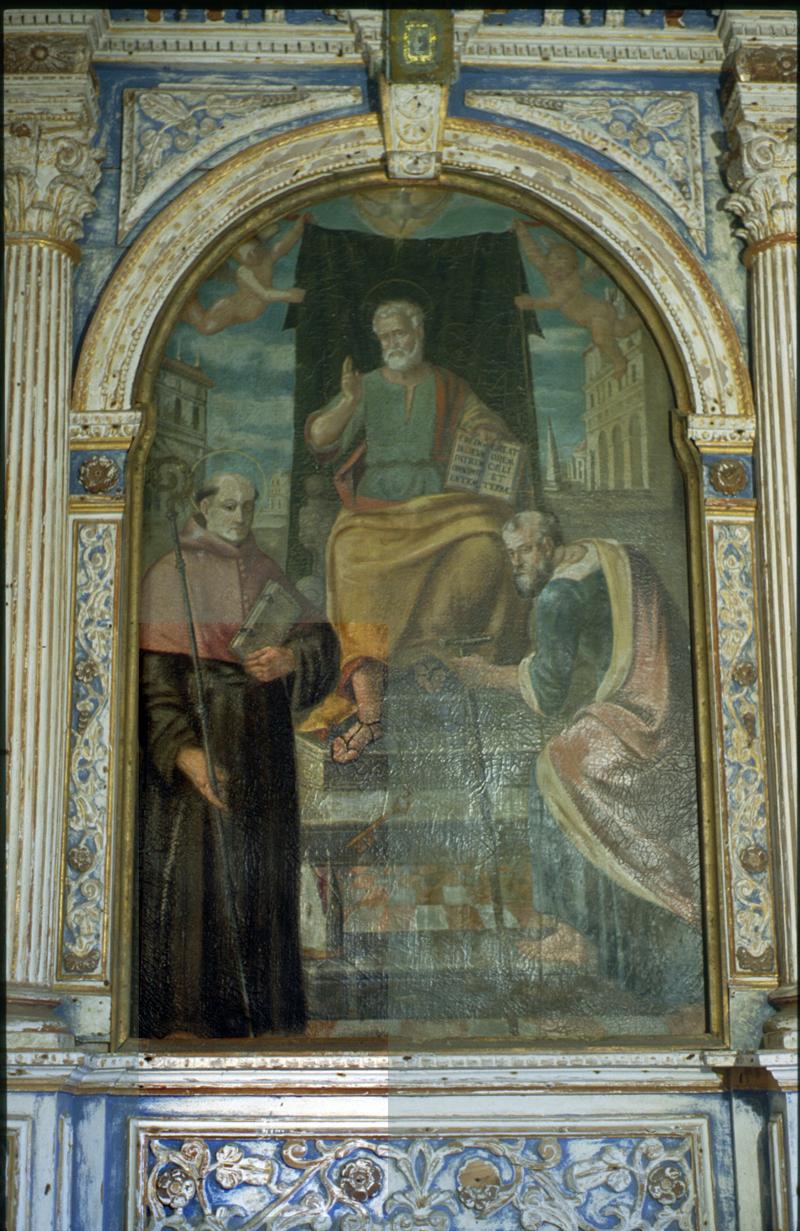 San Pietro in cattedra tra San Bonaventura e San Fermo (dipinto, elemento d'insieme) di Falce Domenico - ambito veneto (metà sec. XVII)