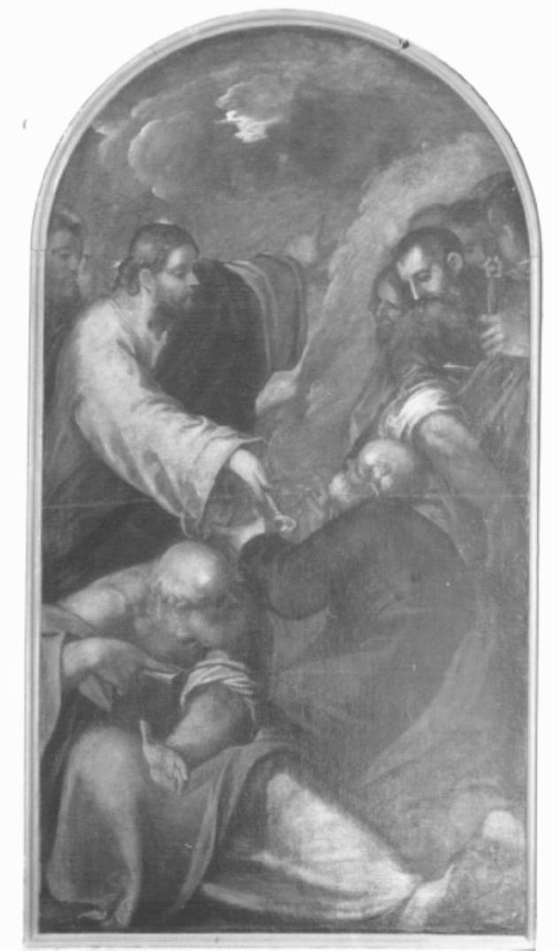 Consegna delle chiavi a San Pietro (dipinto) di Negretti Jacopo detto Palma il Giovane (maniera) (sec. XVII)